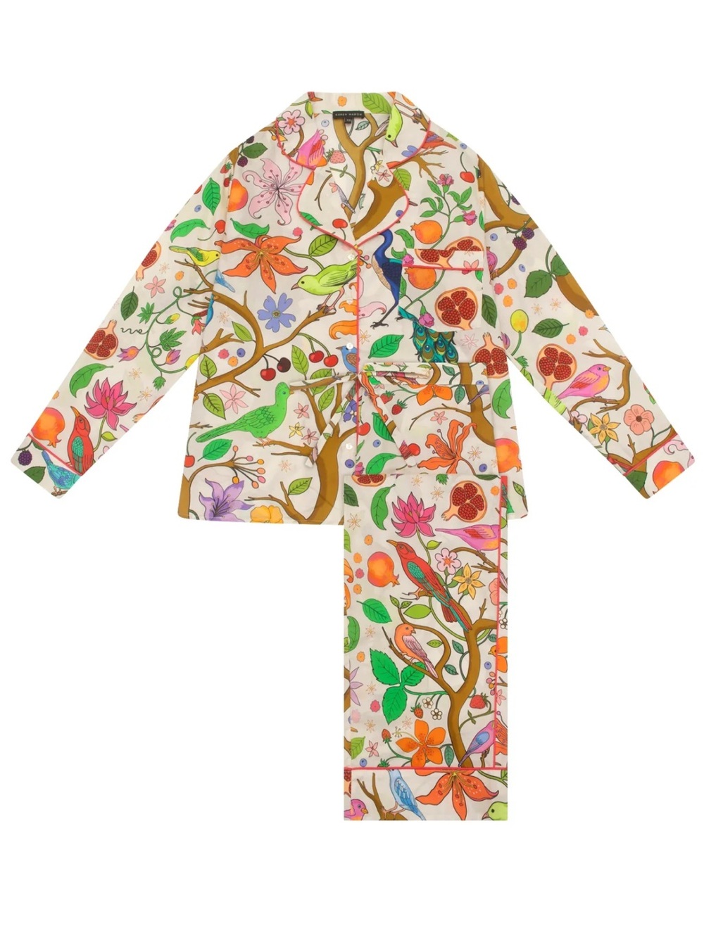 Karen Mabon Satin Tree of Life Floral Bird Pajama Set, Size M - Picture 3 of 8